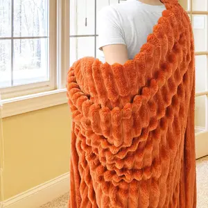 Flannel Fleece Throw Blanket for Couch,Sofa,Bed, 300GSM Striped Orange Throw Blanket for Adults and , Super Soft Warm Cozy Lightweight  Decor for -(50x70inch)