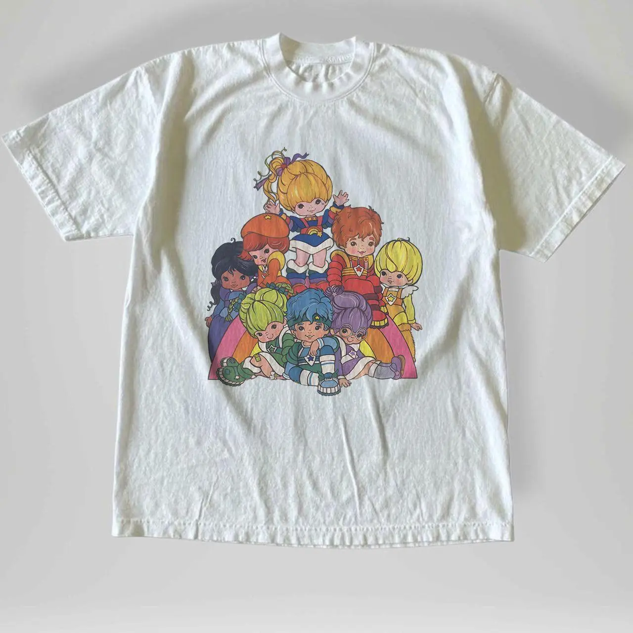 Vintage Style Rainbow Brite Characters T-Shirt 80s Cartoon Rainbow Land Nostalgic Graphic Tee Cute Retro Unisex