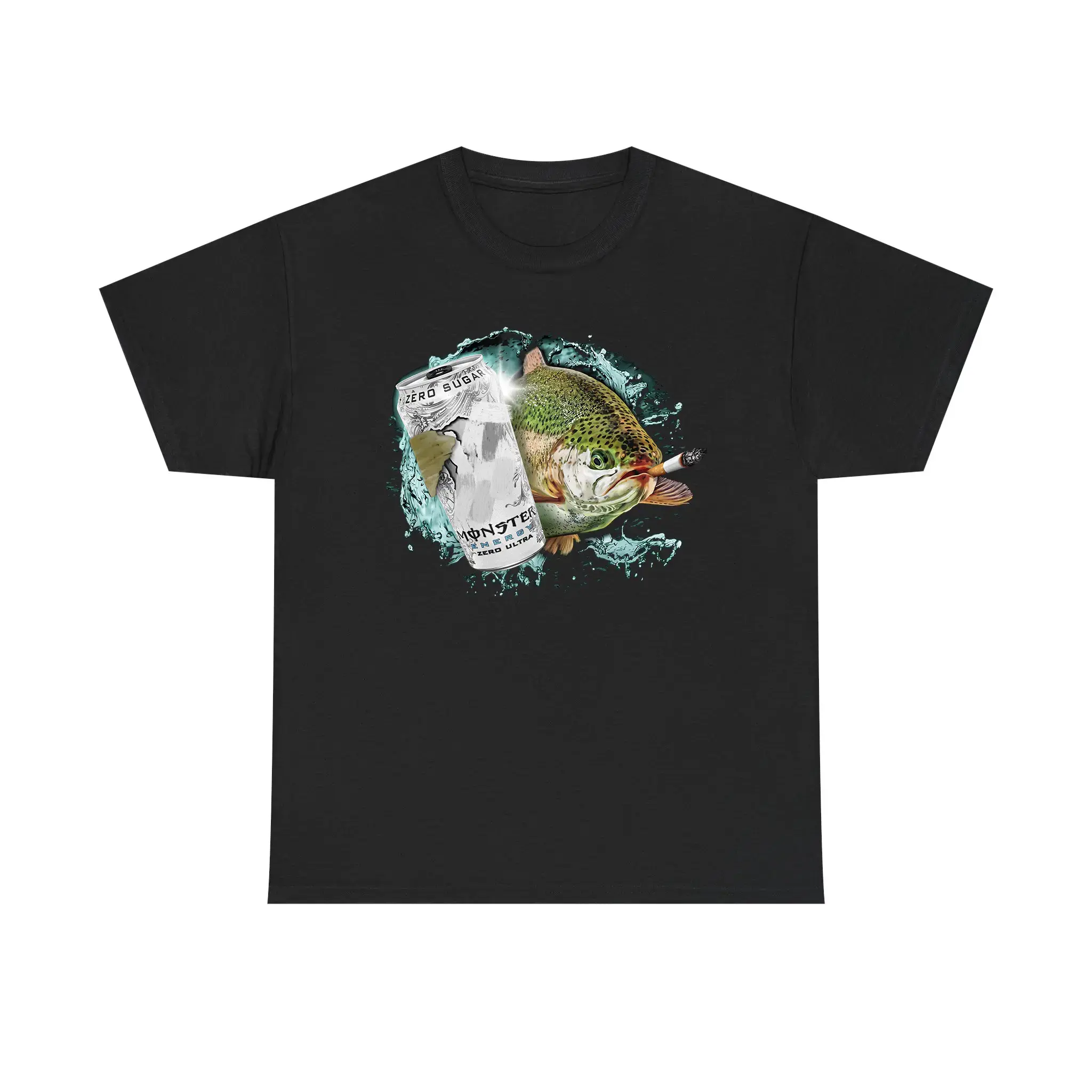Men's Short Sleeve Round Neck Cartoon Dope Fish Graphic Print Casual Tee - Funny Monster Streetwear Menswear Top, Shortsleeve, Cartoon Style, Unique Pattern, Funny T Shirt, Tshirt, Father's Day, Funny Decor