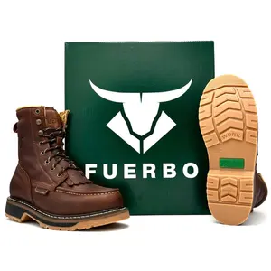 Fuerbo Moc Toe Lacer Work Boot Dual Density Goodyear Welt Sole Oil and Slip Resistant Anti-Fatigue Mid-Calf Round Toe SB-554 Footwear Leather Industrial Comfort Shoe