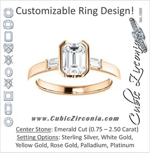 Cubic Zirconia Engagement Ring- The Stephanie (Customizable Bezel-set Emerald Cut 3-stone with Baguette Accents)