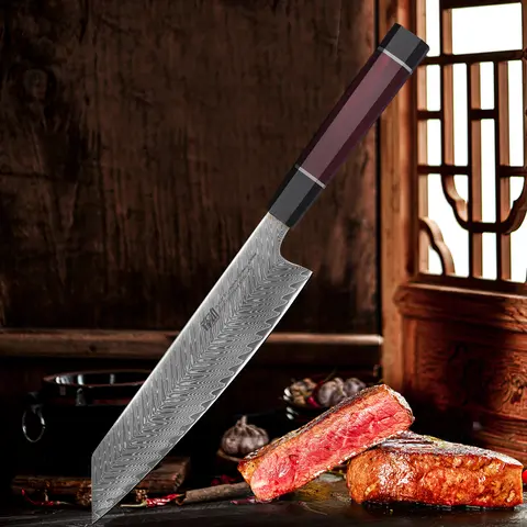 FINDKING Samurai Series 9-Inch Kiritsuke Kitchen Knife - Thick Wavy AUS-10 Damascus Steel Blade, Ergonomic Stainless Steel Cutlery, Durable Razor-Sharp Tool for Precision Cutting, Professional Use (Corrosion & Rust Resistant)