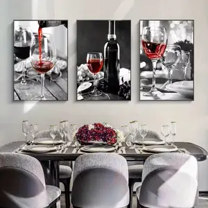 3pcs Wooden Frame Wine & Glass Poster Canvas Art, Wooden Wall Art, European Vintage Home Decor for Dining Room, Living Room, Kitchen