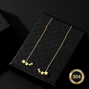 Anti-Allergic 18K Golden Plated Stainless Steel Star Fringed Earrings, Anti-Fading, Comfortable And Versatile, Easy And Elegant, High-Quality Fashionable Women'S Earrings Suitable for Daily Wear Or Parties, Jewelry Additions, Are Exquisite Gifts