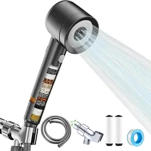 High Pressure Shower Head with Handheld, with Pause Switch 4 Spray Modes Water Saving Filter Showerhead, Showerhead Set with Hose, Bracket and Cotton Filter, Make Bathing Healthier (Black Electroplating) Massage Handheld Shower