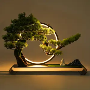 CNCEST LED Zen Bonsai Tree with Adjustable Brightness USB Powered Realistic Desktop Artificial Pine Decoration Home Decor Desk Ornament Miniature Landscape for Living Room Bedroom Office