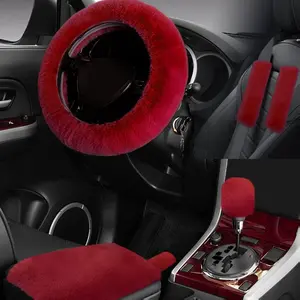 B BRAZIFY 7 PCS Set car Interior Aesthetic Accessories, Fluffy 15 inch Steering Wheel Cover, armrest pad, seat Belt Cover,Gear Shift Cover, Fit Girly car Accessories for Women.