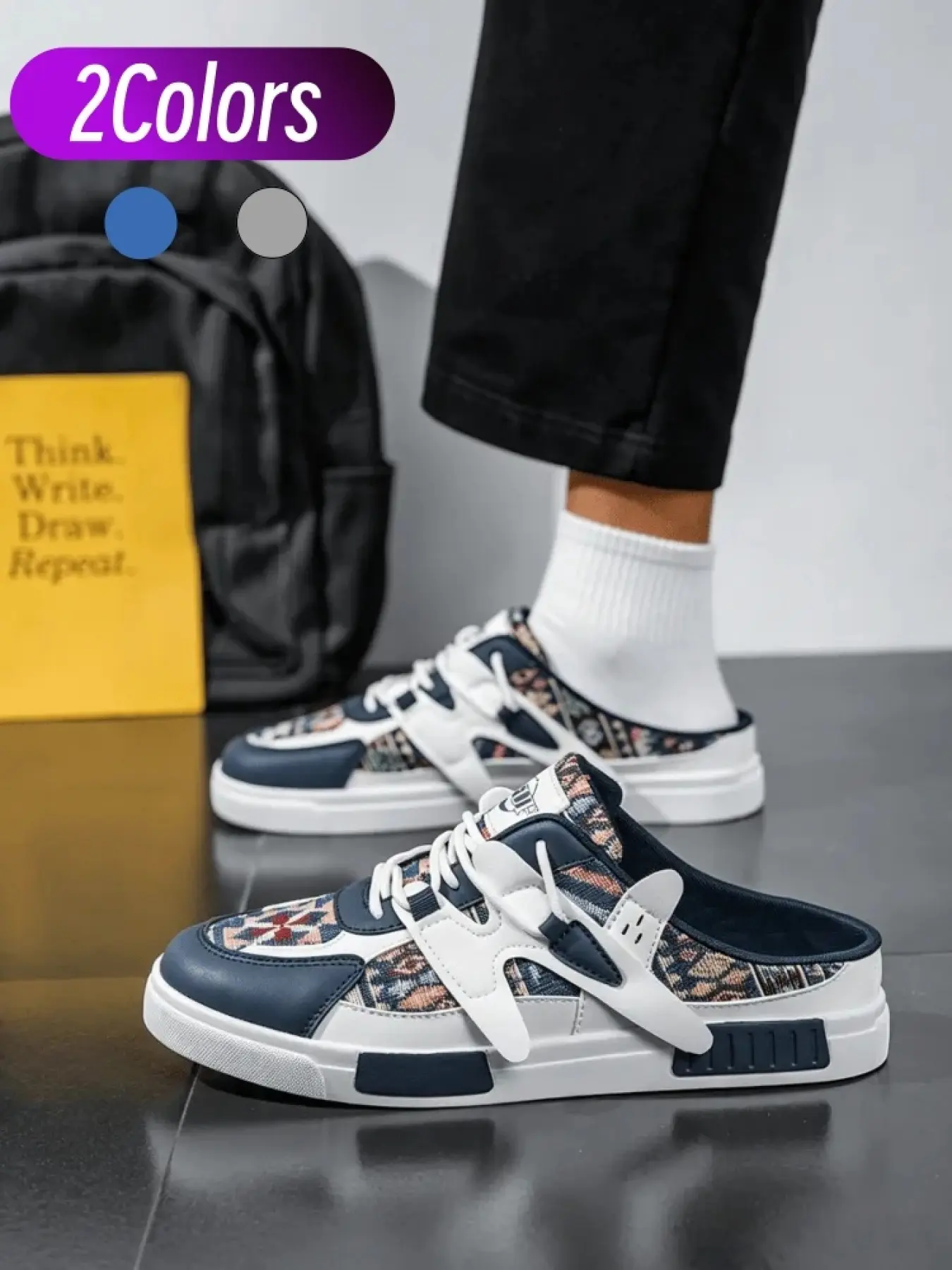 Men Trendy Mule Sneakers, Shoes Mules, Sizes 39-47, 2 Colors Available, Soft Mesh & Flexible Outsole, Backless Slip-on Casual Shoes
