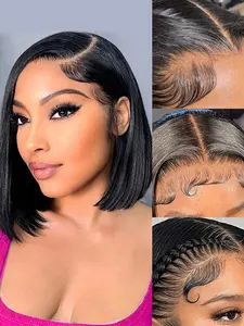 Glueless Straight 13x4 Pre Cut Lace Front Bob Wigs Human Hair Short Bob Wigs For Women 8-14 Inch