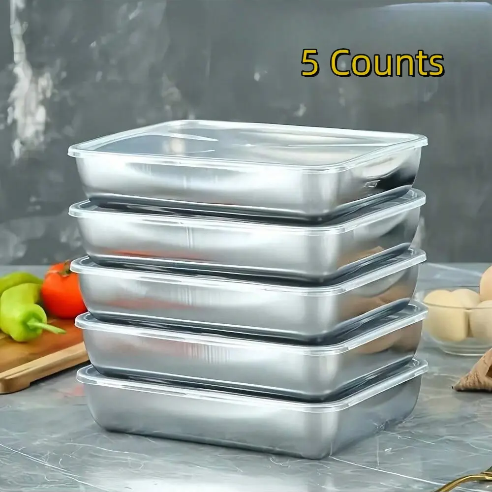 Stainless Steel Food Storage Box with Lid, 5 Counts Food Storage Container, Food Storage Box for Home Kitchen, Kitchen Utensils & Gadgets, Leakproof Container, Leak Proof Containers