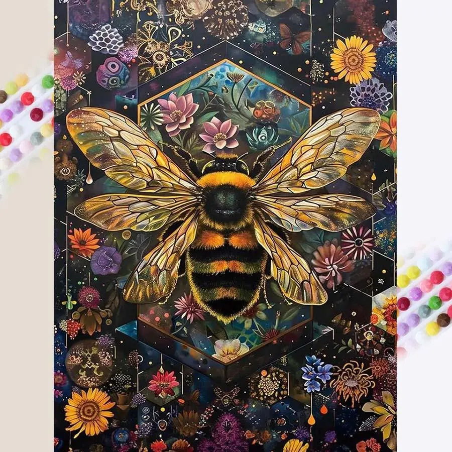 5D DIY Diamond Painting Kit, Bee Flower Honeycomb Design, Diamond Pattern Design, Full Round Drill Art Set, Home Decor Gift, Needlepoint Craft Hobby, Handmade Gifts, Handicraft, Diy Craft Supplies