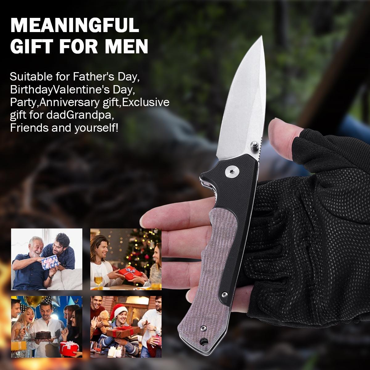 Portable EDC multifunctional tactical outdoor folding knife with a non-slip linen ergonomic handle; convenient pocket/belt clip for easy carry; outdoor cutting tool designed specifically for climbing and fishing; an essential item for camping and hiking.
