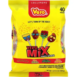 Vero Mix Banda Intensa Sweet Lollipops Pack of 40 Assorted Flavors - Sugar and Candy, Perfect for All Ages, Mexico - Snack Gummy Sour Buttons Sour Watermelon Blasts