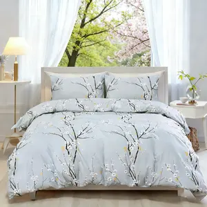 Floral Branches & Leaves Print Modern Bedding Set, 3-Piece Includes Duvet Cover & Pillowcases, Breathable Fabric, All-Season Use, Easy Care