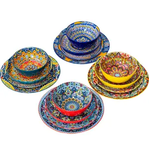 Romatlink Dinner Plates set of 4, Microwave and Dishwasher Safe, Scratch Resistant, Bohemian Style Plates and Bowls Set for Salad, Pasta, Dessert,Steak, Appetizers