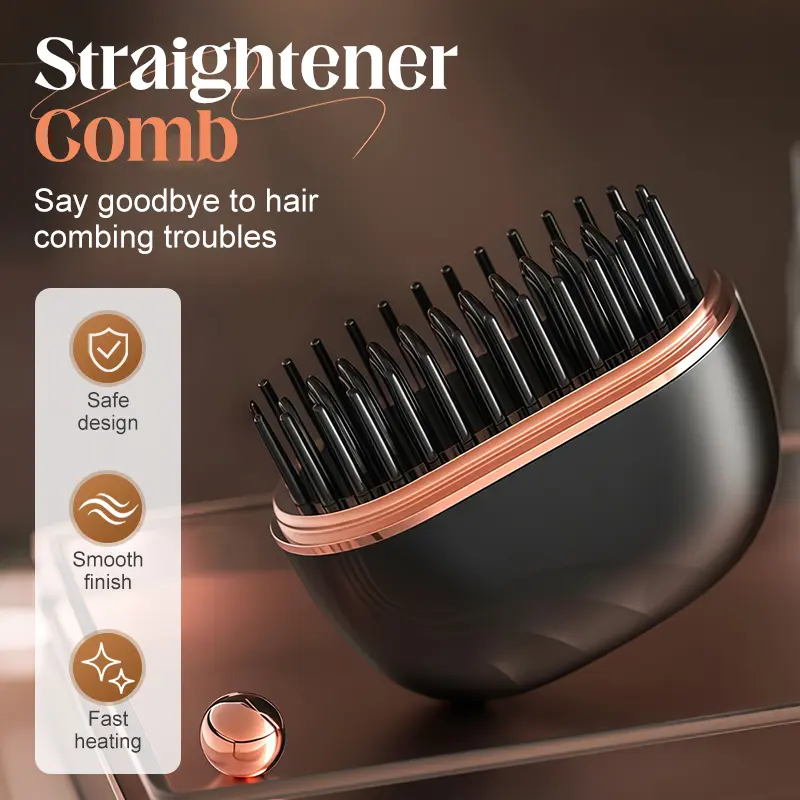 Mini Cordless Hair Straightener Comb with Fast Heating & Adjustable Temperatures for Smooth Shiny Hair Safe Gentle Design Type-C Rechargeable Black Pink
