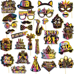 30pcs, 21st Photo Booth Props, 21st Accessories, Birthday Photo Booth and Signs for 21, 21 Birthday Photo Booth Party Props, 21st Happy Birthday Party Decorations Supplies Favors