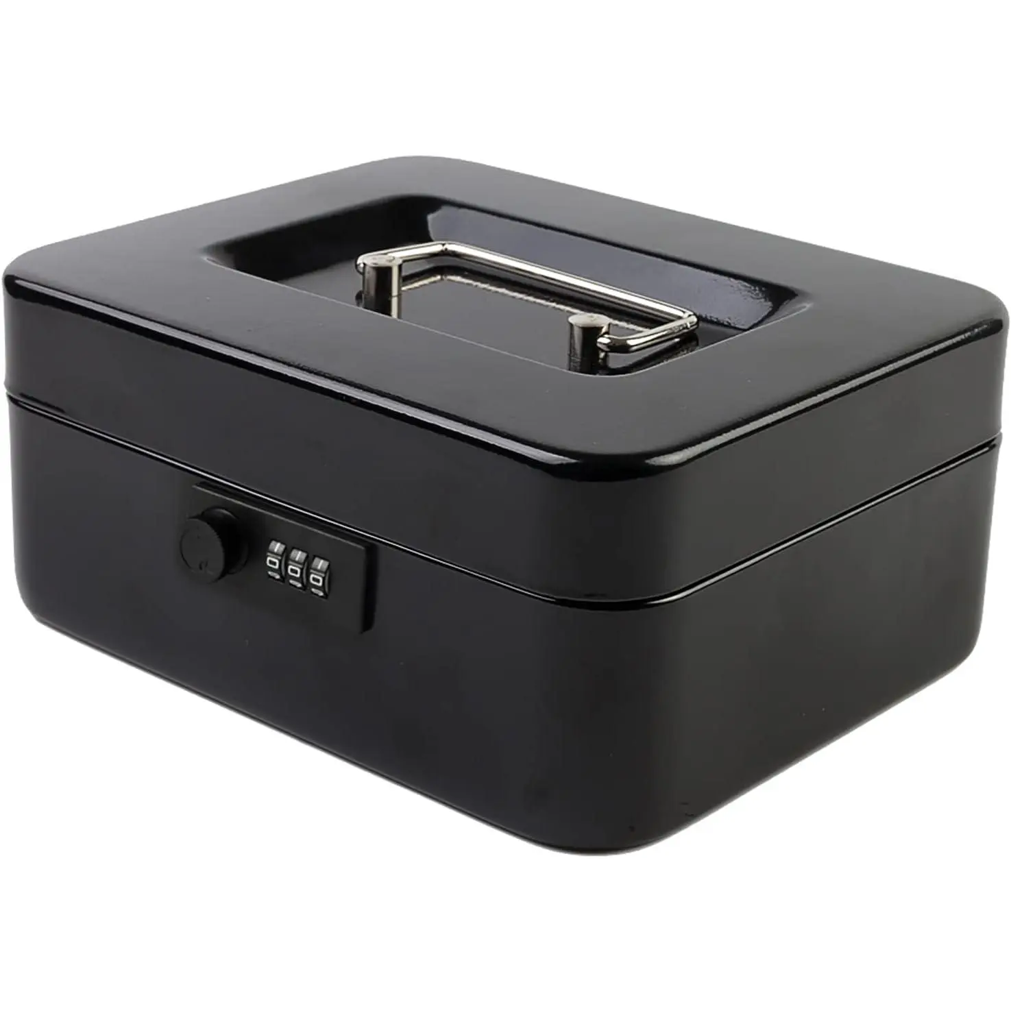 Medium  Box with Combination Lock Safe Metal  Box with  Tray for  Lock Box 7.87"x 6.30"x 3.54" Black Medium