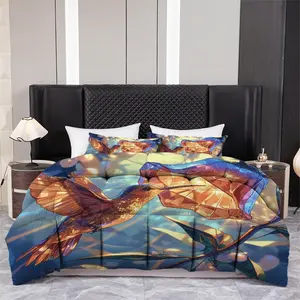 3pcs Printed quilt three-piece set (1 quiltr+2 pillowcases) - Vibrant Hummingbird Art Quilt, Abstract Floral Design, Soft Microfiber Comforter Set, All Season Bedding, Bedroom Aesthetic Decor, Lightweight & Cozy