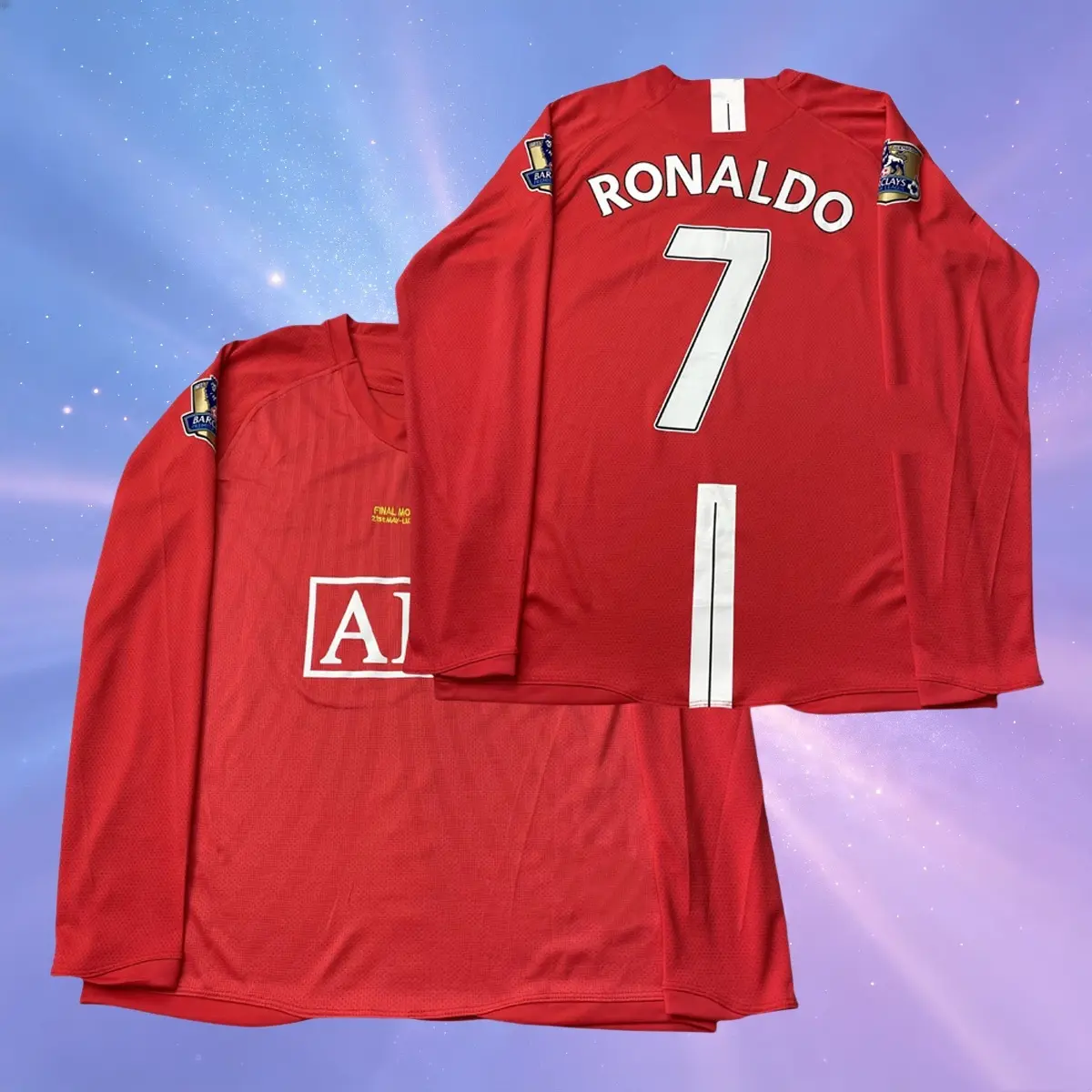 07 08 Long Sleeve 7# Ronaldo Home And Away Soccer Jersey Red Fans Version Black Short Sleeve Jersey