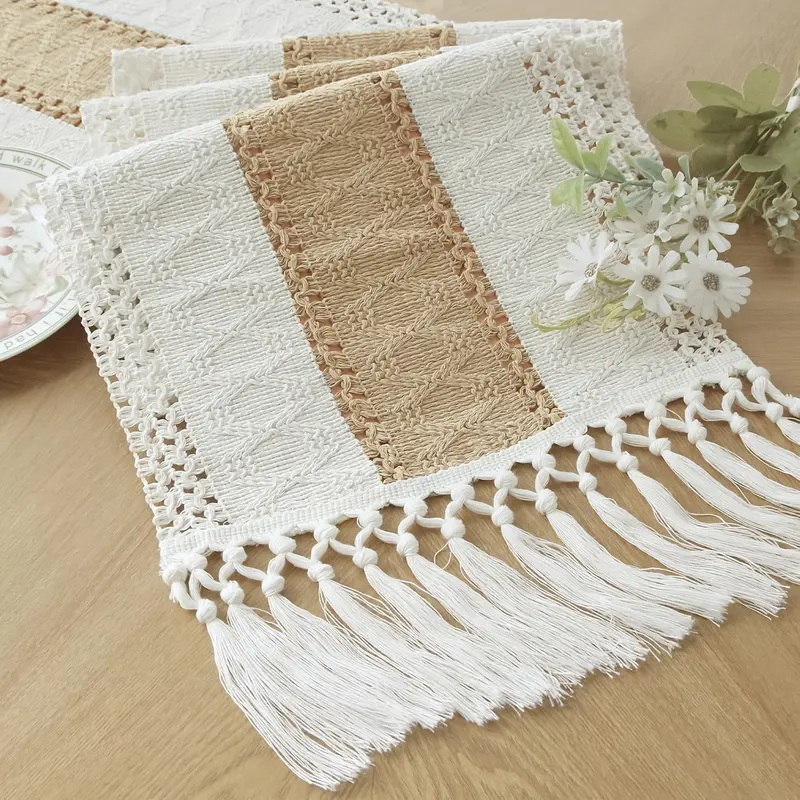 Rustic Chic Burlap Cloth Table Runner - 75x12 in Rectangle, Boho Weave with Tassels, Farmhouse Look Home Decor for Long Tables, No Assembly, Ideal for Holiday Parties