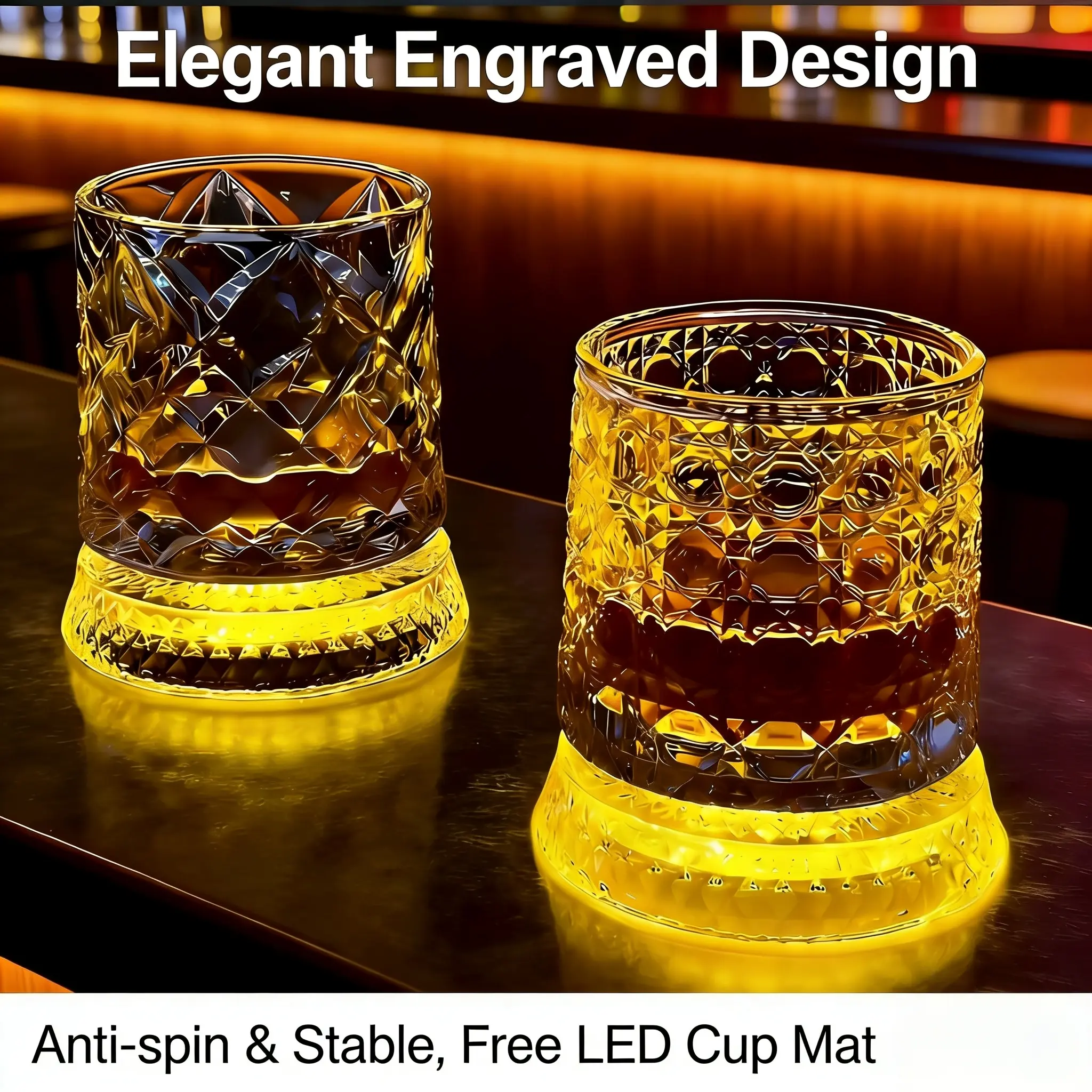 Luxury 360° Rotating LED Luminous Crystal Cup – Vivid Color-Shifting Light Barware, Premium Nightclub & Party Drinkware, Sophisticated Gift Collection iced drink