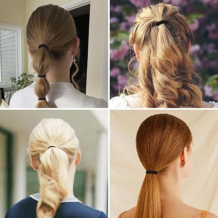 100PCS Black Hair Ties for Women & Girls – Strong Stretchy Elastic Ponytail Holders for Thick Hair, No Damage Hair Bands