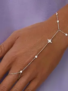 Women's Six-Point Star Interlocking Ring Bracelet, Simple Design Party Jewelry, Copper Material, All Season Wear, Casual Style, Rhinestone Bracelet, Copper Chain Bracelet