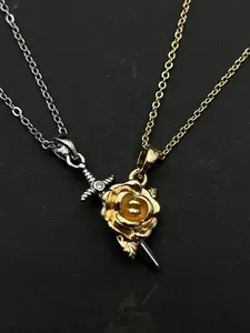 2 Piece Gothic Rose Sword Pendant Necklace Set, Unisex Creative Party Jewelry, Couple Friend Gift, Vintage Design