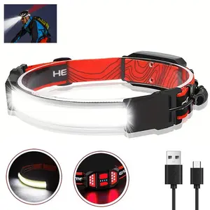 1PC LED Headlamp Flashlight, 1000lumens 230° Broadbeam Headlight, USB Rechargeable Head Lamp with Red Taillight, Lightweight Waterproof Headlamps for Camping Running Hiking, Hard Hat Headlamp