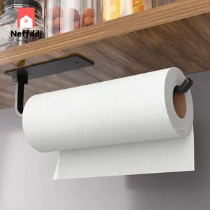 Paper Towel Holder Self-Adhesive or Drilling, Matte Black Paper Towel Rack under Cabinet for Kitchen, Upgraded Aluminum Kitchen Roll Holder - Lighter but Stronger than Stainless Steel! No Brand