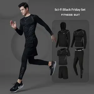 Men's Compression Workout Set Long Sleeve Athletic Base Layer for Training Gym Fitness Running