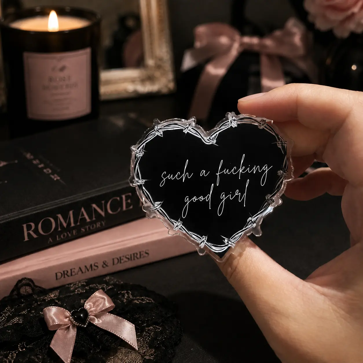 Gothic Barbed Wire Heart Acrylic Phone Grip Folding Pocket Socket Stand Finger Ring Holder For Good Girl Phone