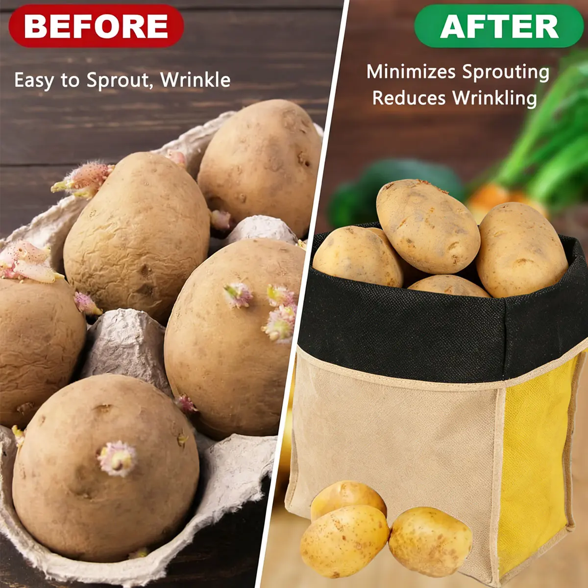Potato & Onion Storage Bags with Side Zipper, Breathable Light-Blocking Veggie Organizer for Pantry, Keeps Vegetables Fresh Longer tiktokshopspringglowup Space Saving Bags