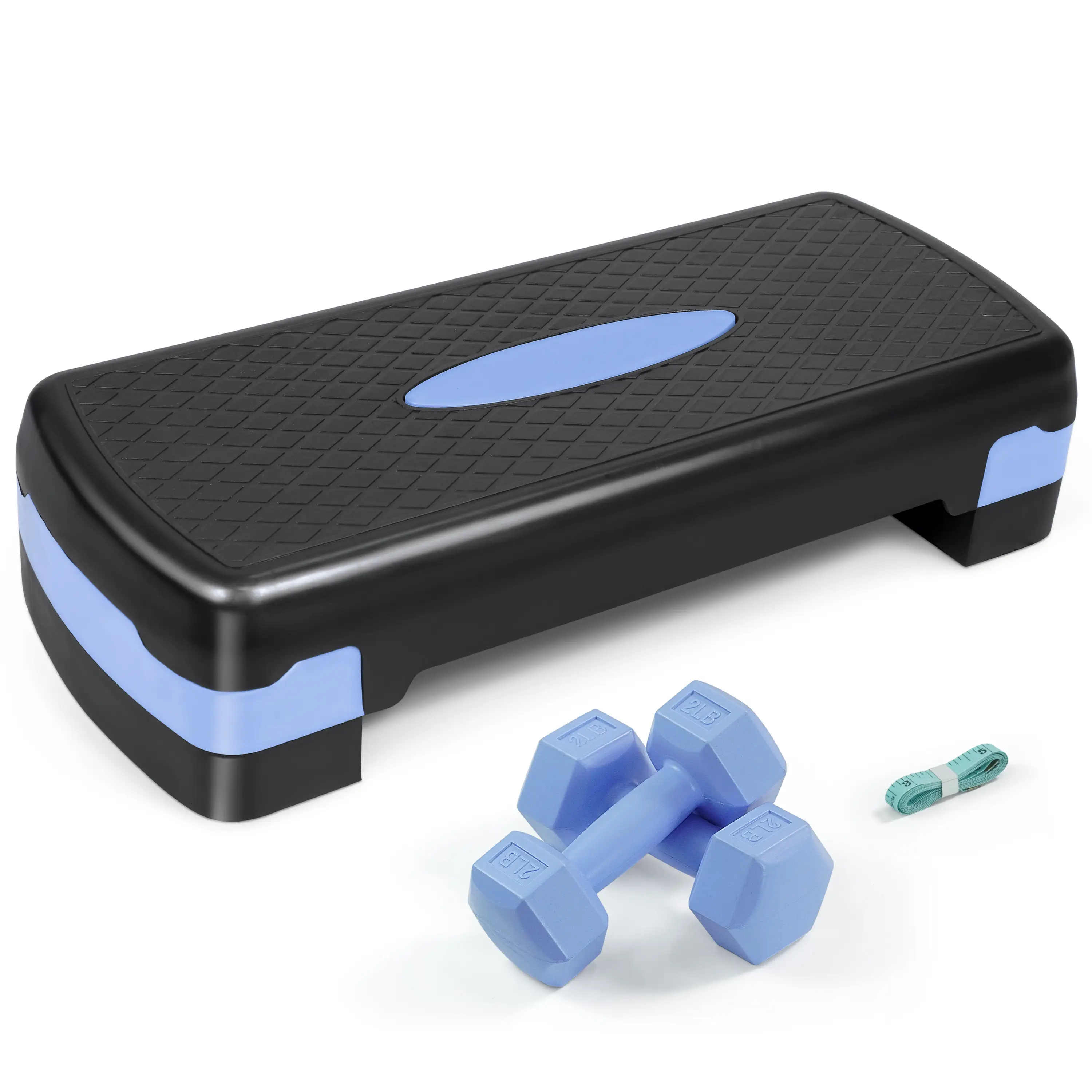 Tone Fitness Adjustable Height Aerobic Stepper Set with 2 Dumbbells & Measuring Tape, Workout Exercise Step Platform w/Level Risers, 4 Colors, the Ult