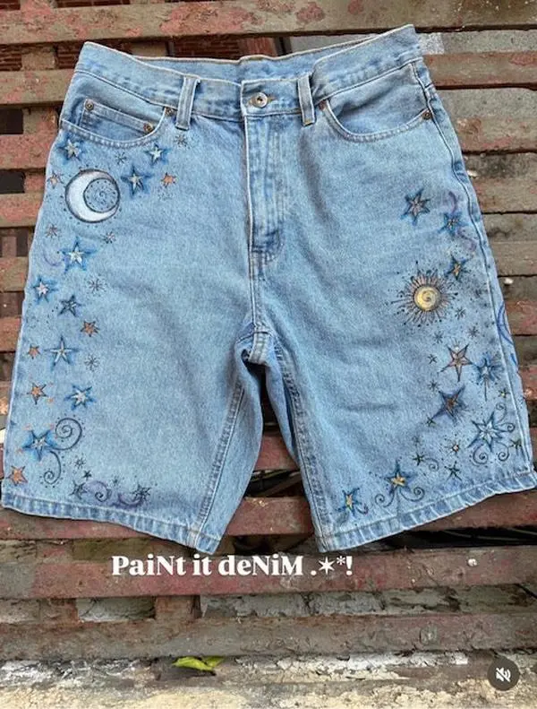 One-of-a-kind Hand Painted Denim shorts