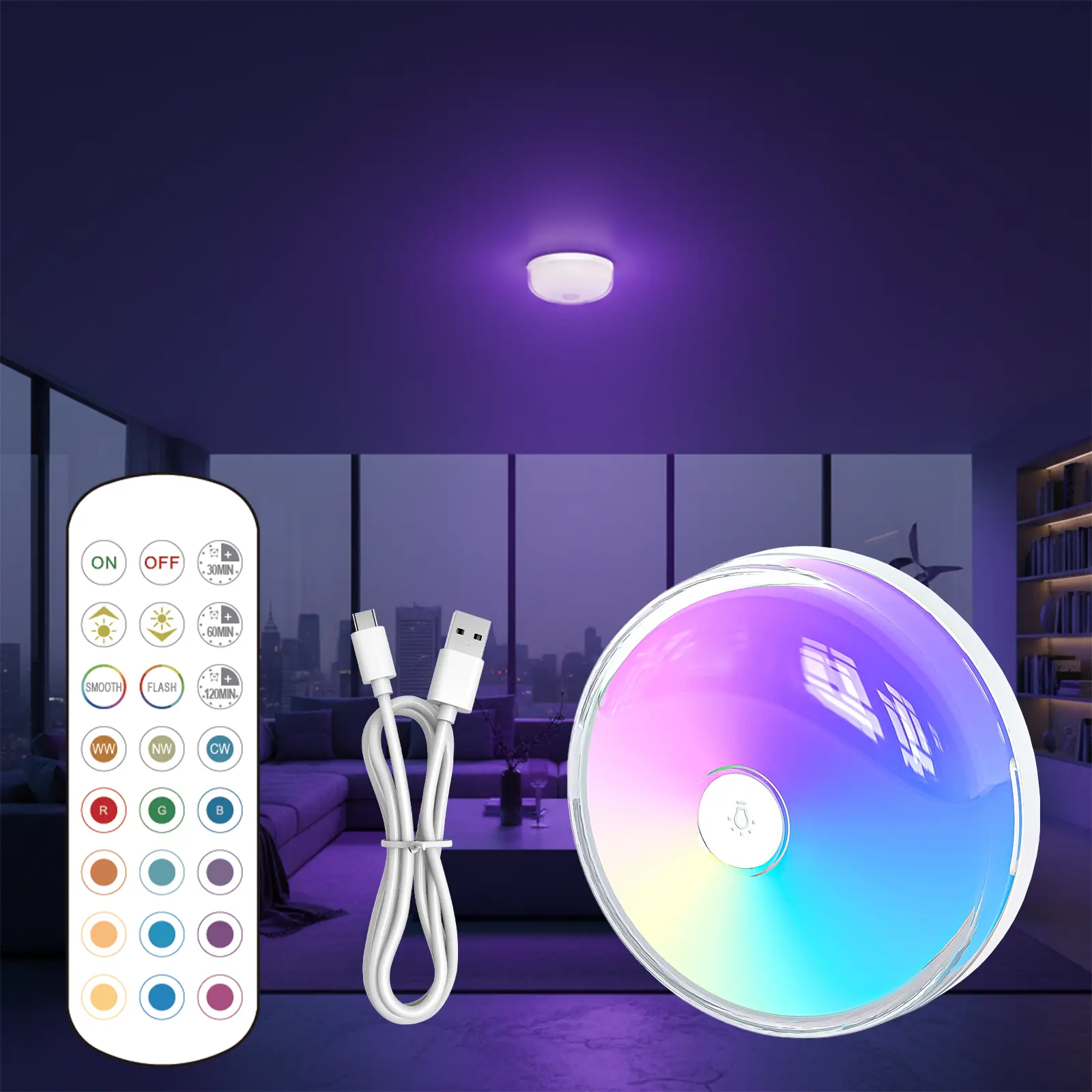 Magnetic Attachable Shower LED Light - Compact Battery Operated Sconce, Adjustable RGB LED Multicolor Lamp, Colorful Ambient Mood Light, Ideal Home Bathroom Decoration Accessory, Colorful Ambient Light, Wireless Setup