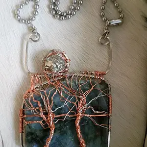 Handmade Labradorite & Pyrite Tree of Life Pendant Copper Wire Wrapped Crystal Talisman for Protection Abundance & Spiritual Energy Jewelry