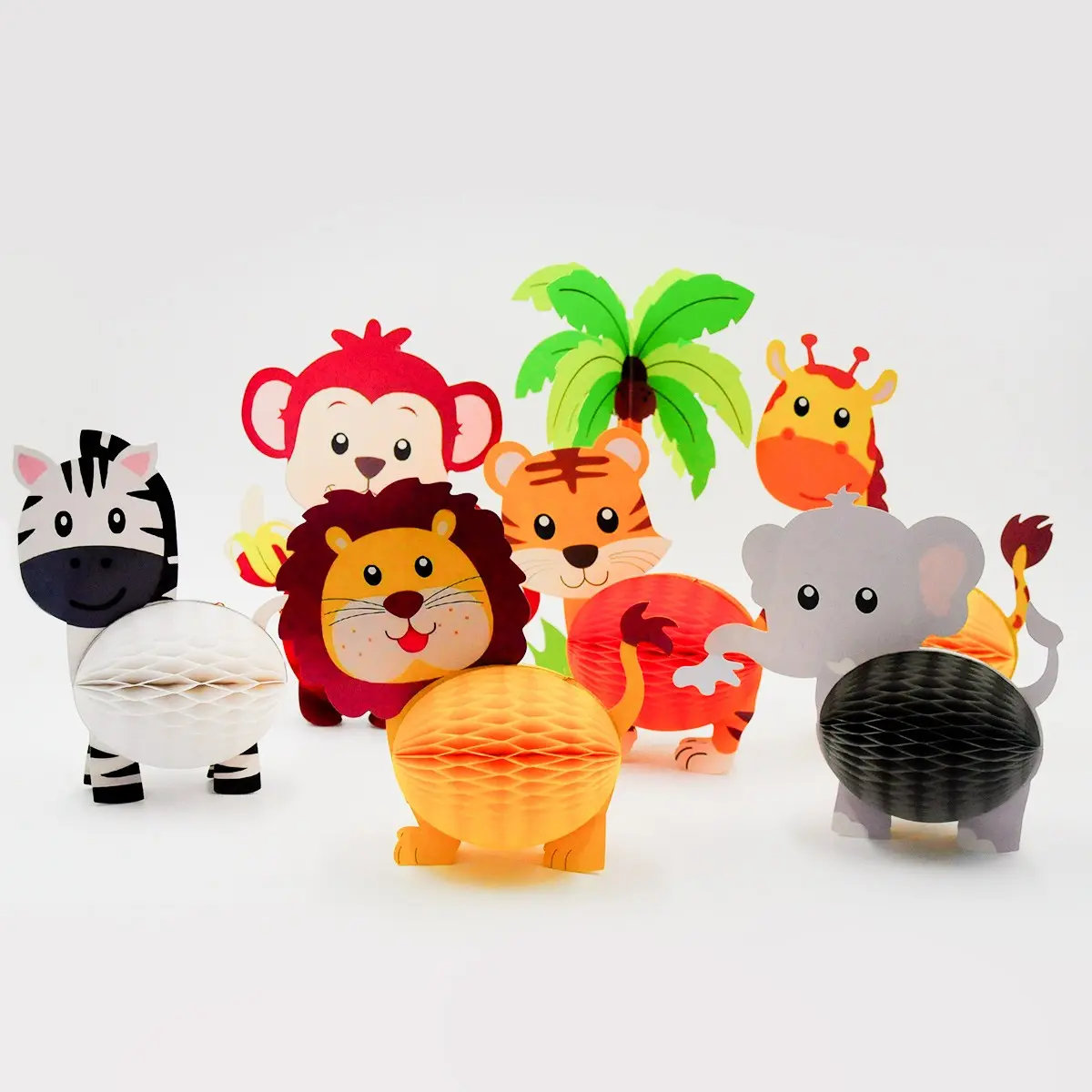 7Pcs Jungle Animal Honeycomb Centerpieces, Table Decorations, 3D Paper Animal Table Toppers forBirthday Party, Baby Shower, Wild One Party Supplies