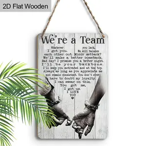 We're A Team Letter Pattern Wooden Hanging Sign, Aesthetic Design, 1 Count Hand Holding Pattern Hanging Ornament, Interior Wall Decor, Wooden Wall Art, Wall Decoration for Home, Restaurant, Bar, Cafe, Hanging Room Decor, Hangable