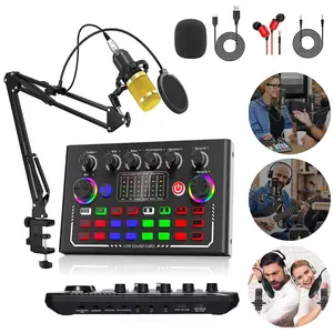 F009 USB sound card, Live sound cards, with OTG free plug and play, dual phone live streaming, Bluetooth accompaniment, Micro USB connection, monitoring/accompaniment/microphone adjustment, used for mobile live streaming
