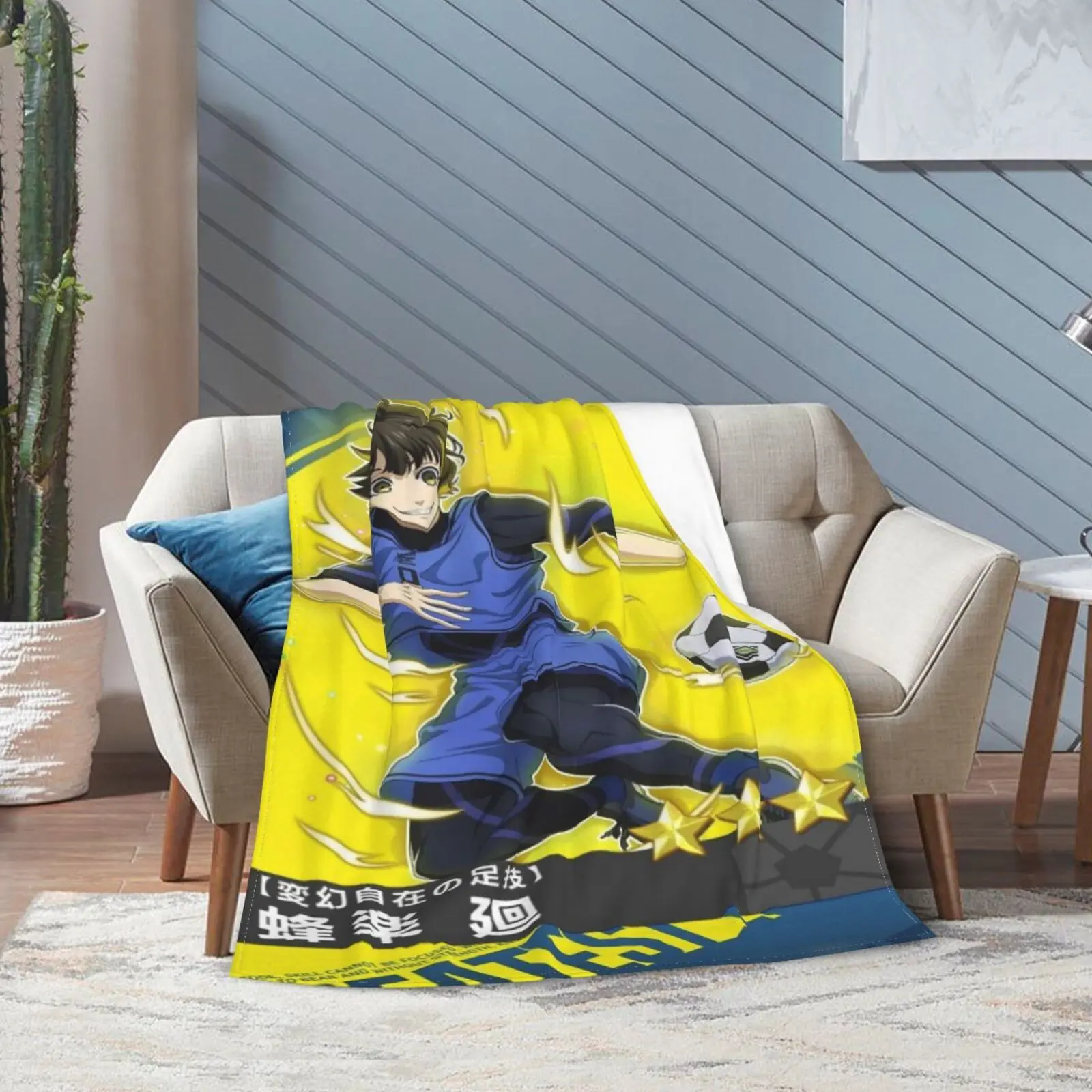 Bachira Meaguru Anime Blanket - Soft Polyester, Non-slip, Comfortable for All Seasons, Digital Printing, Home Decoration, Sofa, Office, Travel, All-Season Comfort | Anime Character Design | Polyester
