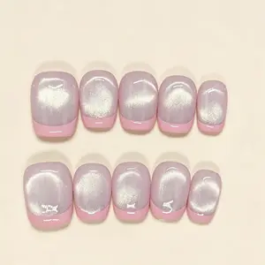 Bling by Allie PINK CAT EYE - 100% Handmade Press-On Nails | Resusable, Salon Quality, Long Lasting