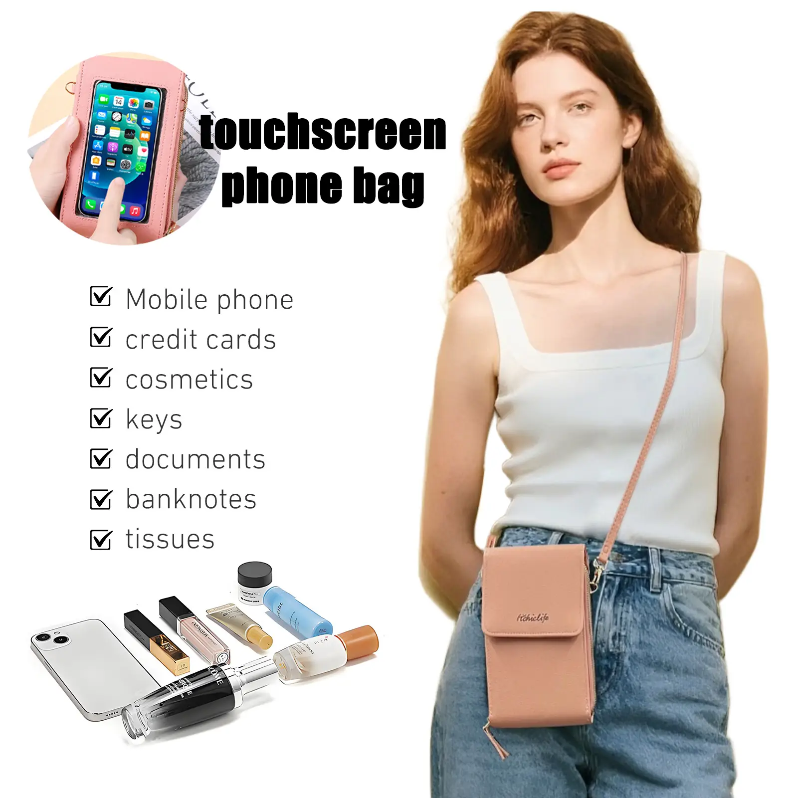 Women's lightweight small crossbody bag, phone wallet, shoulder bag, small square bag, small-sized leather crossbody wallet for travel, card holder an