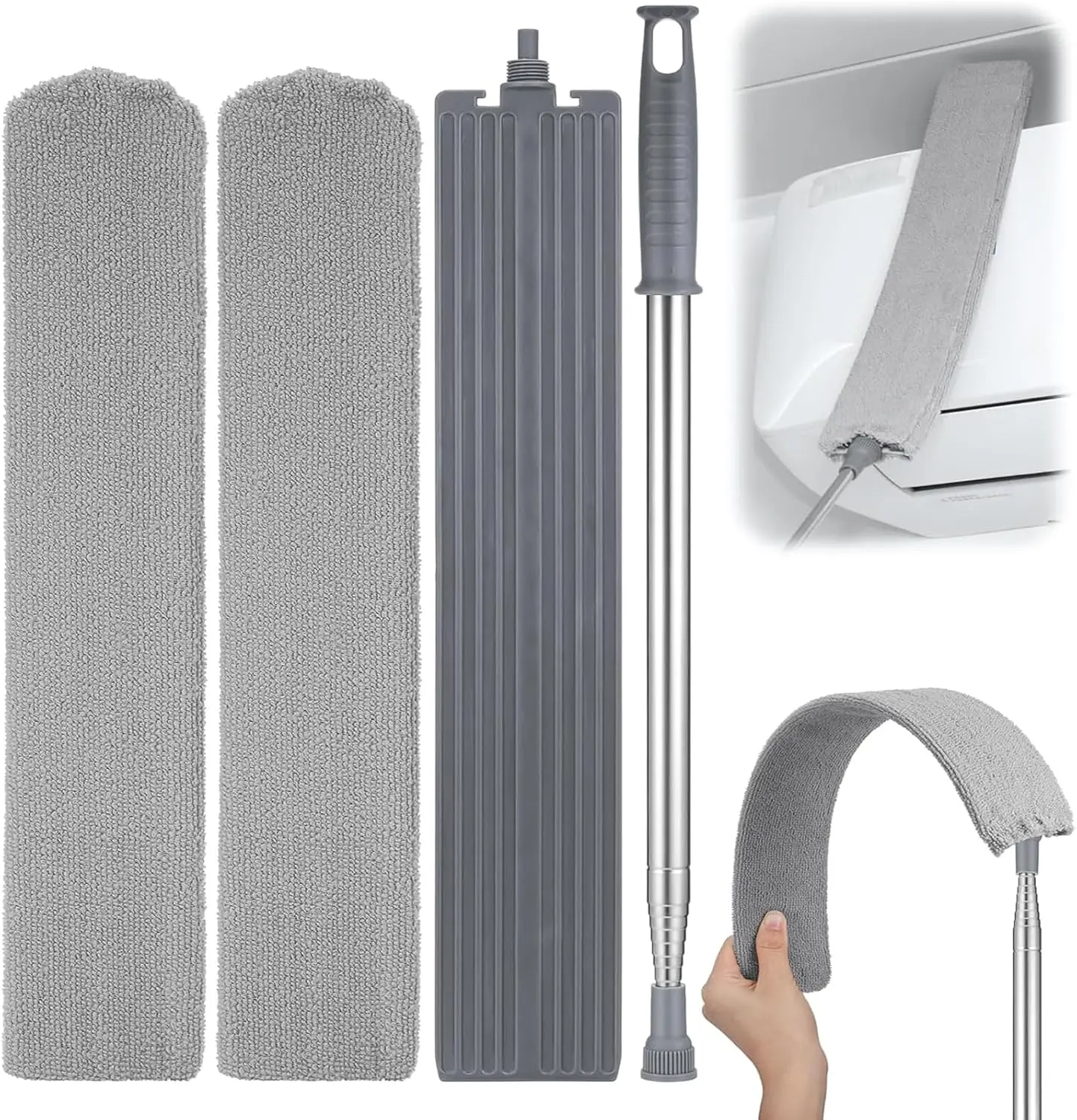 Long Handle Crevice Dust Broom Retractable Gap Dust Cleaner Brush with 2 Microfiber Cloths Extendable Duster for Cleaning Under Furniture