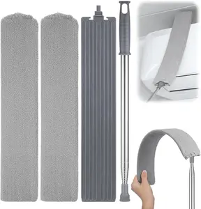 Long Handle Crevice Dust Broom Retractable Gap Dust Cleaner Brush with Long Handle (30 to 100 inches), Cleaning Tools with 2 Microfiber Dusting Cloths, Extendable Duster for Cleaning Under Refrigerator Sofa Couch Bed Furniture