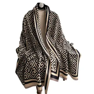 Boho Style Geometric Pattern Double Sided Thickened Shawl, Casual Soft Warm Long Scarf for Fall & Winter, Fashion Accessories for Women & Men