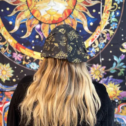 Women's Handmade 1-of-a-Kind Cotton Celestial Witchy Hair Styling Headband - Stretchy Bohemian Elastic Fashion Headband, Earth Tone Whimsical Accessory Head Covering, Hair Accessories for Women