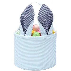 Easter Basket Seersucker Egg Hunt Bunny Baskets for Kids with Cute Bunny Ears Easter Baskets ideas for Personalized
