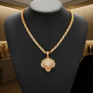 Zircon Hipster Dress Necklace - Unisex Micro-Inset Clown Pendant with Metal Coating, Casual Style, Long Chain Design